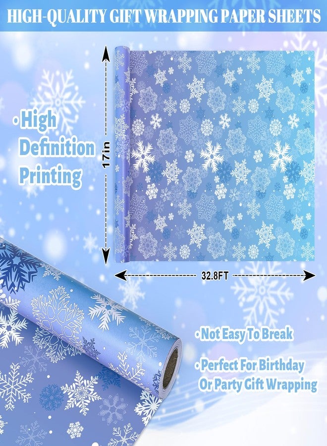 Whaline Winter Snowflake Wrapping Paper - Mini Roll - 17 In x 32.8 Ft Winter Snowflake Blue Purple Gift Wrap Paper For DIY Art Crafts Xmas Birthday Baby Shower Party Supplies - Image 2